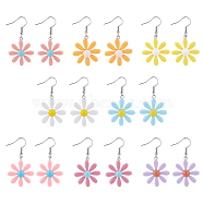 8 Pairs 8 Colors Daisy Flower Resin Dangle Earrings, Platinum Iron Drop Earrings for Women, Mixed Color, 49.5mm, Pin: 0.7mm, 1 Pair/color(EJEW-AN0001-35)