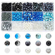 Elite DIY Beads Jewelry Making Finding Kit, Including 900Pcs 15 Style Acrylic & Glass Beads, Round, Mixed Color, 6~6.5mm, Hole: 1~1.6mm, 60Pcs/style(DIY-PH0020-96)