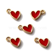 Brass Enamel Pendants, Long-Lasting Plated, Cadmium Free & Lead Free, Real 18K Gold Plated, Heart, Red, 7.5x5x1.5mm, Hole: 1mm(KK-P207-005G-RS)