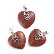 Synthetic Goldstone Pendants, with Platinum Tone Brass Ice Pick Pinch Bails, Heart, 35~36x30~31x9mm, Hole: 7~8x5mm(G-I275-03F)