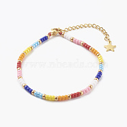 Glass Seed Beaded Bracelets, with 304 Stainless Steel Lobster Claw Clasps, Golden, Colorful, 7-1/8 inch(18cm)(BJEW-JB06158)
