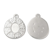 304 Stainless Steel Pendant Cabochon Settings, Oval Charms, Stainless Steel Color, Tray: 8x6mm, 21x17.5x1.5mm, Hole: 1.5mm(STAS-L020-025P)