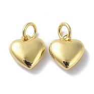 Brass Pendants, Long-Lasting Plated, with Jump Ring, Heart, Real 18K Gold Plated, 10x10x3.5mm, Jump Ring: 5x1mm, Inner Diameter: 3mm(X-KK-Z016-20G)