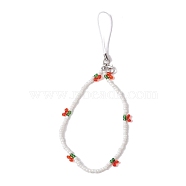 Glass Seed Mobile Straps, Nylon Cord Mobile Accessories Decor, Cherry, White, 18cm(HJEW-JM01898)