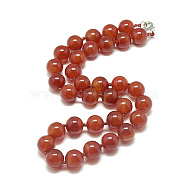 Natural Carnelian Beaded Necklaces, with Alloy Lobster Clasps, Round, Dyed, 18.8 inch~19.2  inch(48~49cm), round: 10mm(NJEW-S404-16)