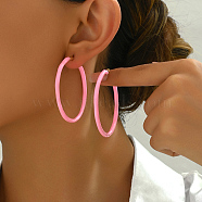 Stylish and Classic French Style Plastic & Stainless Steel Hoop Earrings for Women, Golden, Pink, 50.5x50mm(JA7557-4)