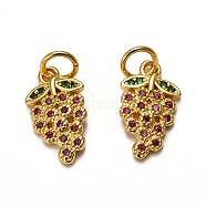 Brass Micro Pave Cubic Zirconia Charms, with Jump Rings, Long-Lasting Plated, Grape, Golden, 14x8x2mm, Hole: 1.2mm(X-ZIRC-L093-22G)