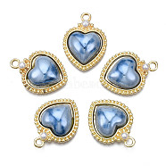 Rack Plating Alloy Pendants, with Porcelain and ABS Plastic Imitation Pearl, Long-Lasting Plated, Golden, Cadmium Free & Lead Free, Heart, Blue, 16x22x6mm, Hole: 2mm(PALLOY-Q444-001D-RS)