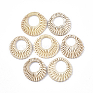 Handmade Reed Cane/Rattan Woven Pendants, For Making Straw Earrings and Necklaces, Flat Round, Antique White, 42~48x4~5mm, Inner Diameter: 17~22mm(X-WOVE-T006-060B)