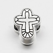 Alloy Cross Large Hole European Beads, Antique Silver, 14x10x6mm, Hole: 4mm(X-MPDL-M040-02AS)