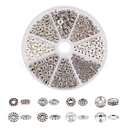 320Pcs 8 Style Tibetan Style Alloy Beads, Flat Round & Donut & Rondelle, Antique Silver, 6~7.5x1~4mm, Hole: 1~2mm, 40pcs/style(FIND-NB0003-77)