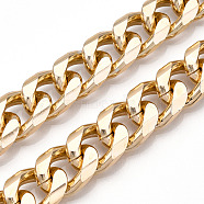 Aluminum Curb Chains, Diamond Cut Cuban Link Chains, Unwelded, Light Gold, 16.5x12x4mm(CHA-N003-26KCG)