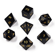 Metal Enlaced Natural Obsidian Polyhedral Dice Set, RPG Game Crystal Stone Dice, 16.5~27x16.5~27x16.5~27mm, 7pcs/set(G-T122-75E)