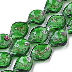 Handmade Gold Sand Lampwork Beads, Twist, Green, 20~21x15~16x8~10mm, Hole: 1~1.4mm(LAMP-S195-001F)