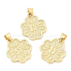 Rack Plating Brass Pendants, Long-Lasting Plated, Lead Free & Cadmium Free, Flower with Number 13 Charm, Real 18K Gold Plated, 18x15.5x1.5mm, Hole: 4x3.5mm(KK-A185-02G)