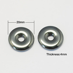 Non-magnetic Synthetic Hematite Pendants, Grade A, Donut/Pi Disc, Black, Donut Width: 7mm, 20x4mm, Hole: 6mm(G-S077-20mm)