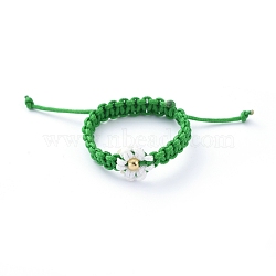 Adjustable Nylon Cord Braided Bead Rings, with Brass Round Beads, Green, 20~28mm(RJEW-JR00303-02)
