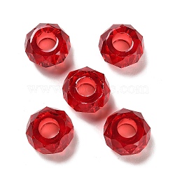 Transparent Resin European Beads, Large Hole Beads, Faceted, Rondelle, Red, 13.5x8mm, Hole: 5.5mm(RESI-B020-05G)