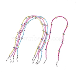 Eyeglasses Chains, Neck Strap for Eyeglasses, with Acrylic Round Beads, Polymer Clay Heart Beads and Rubber Loop End, Mixed Color, 27.95 inch(71cm)(AJEW-EH00340)