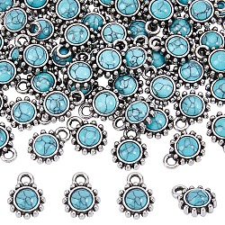 50Pcs Dyed Synthetic Turquoise Sun Charms, with Alloy Settings, Antique Silver, 10x7mm(FIND-AR0006-85)