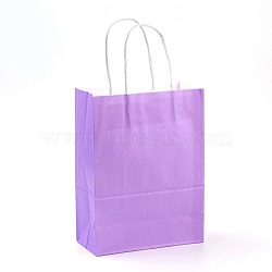 Pure Color Kraft Paper Bags, Gift Bags, Shopping Bags, with Paper Twine Handles, Rectangle, Medium Purple, 27x21x11cm(AJEW-G020-C-09)