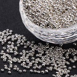 12/0 Electroplate Glass Seed Beads, Rondelle, Silver, 2x2mm, Hole: 0.5mm, 4000pcs/50g(X-SEED-Q003-2)