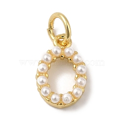 Rack Plating Brass with ABS Plastic Imitation Pearl Charms, Long-Lasting Plated, Lead Free & Cadmium Free, Real 18K Gold Plated, Letter O, 11.5x7.5x3mm, Hole: 3mm(KK-B092-30O-G)