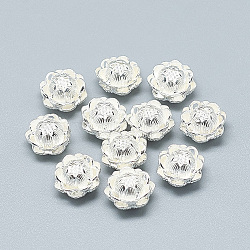 925 Sterling Silver Beads, with 925 Stamp, Lotus, Silver, 10x7mm, Hole: 1.2mm(STER-T002-16S)