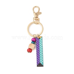 Wood Keychain, with Dye & Iron Key Ring, Letter I, 11.6~12.1cm(KEYC-S256-01I)