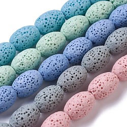 Natural Lava Rock Beads Strands, Dyed, Oval, Mixed Color, 12x8.5~9mm, Hole: 1.6mm, about 32~33pcs/strand, 15.5~15.7 inch(39.5~40cm)(G-F643-A-M)