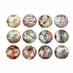 Glass Cabochons, Half Round with Map, Mixed Color, Mixed Patterns, Mixed Color, 30x8mm, 12pcs/set(GGLA-N043-008)