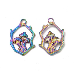 Ion Plating(IP) 304 Stainless Steel Pendants, Mushroom Charm, Rainbow Color, 26x17x2.5mm, Hole: 2.6mm(STAS-I671-11MC)