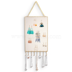 Iron Grid Shape Wall Mount Earring Display, Hanging Jewelry Organizer, for Earrings & Necklaces & Bracelets, Rectangle, Golden, 41cm, Rectangle: about 28x18x0.4cm(ODIS-P010-04G)