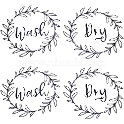 PVC Wash Dry Laundry Stickers, Waterproof Word Wash Dry Wall Decals for Washing Machine, Black, 602x285x0.1mm(STIC-WH0004-24B)