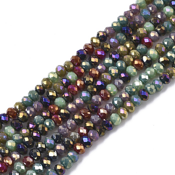 Electroplate Glass Beads Strands, AB Color Plated, Faceted, Rondelle, Multi-color Plated, 3x2.5mm, Hole: 0.7mm, about 188~190pcs/16.93 inch~17.71 inch(43~45cm)