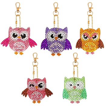 Owl DIY Diamond Painting Keychain Sets, with Tray Plate, Drill Point Nails Tools, Alloy Swivel Clasps, Iron Chains, for Embroidery Arts Crafts, Mixed Color