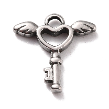 304 Stainless Steel Pendants, Key with Wings, Stainless Steel Color, 18x18x3mm, Hole: 2.5mm
