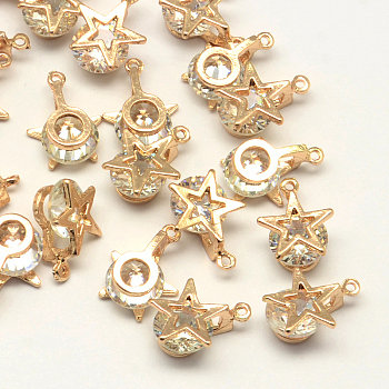 Star Alloy Charms, with Cubic Zirconia, Light Gold, 14x10x6mm, Hole: 1mm