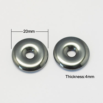 Non-magnetic Synthetic Hematite Pendants, Grade A, Donut/Pi Disc, Black, Donut Width: 7mm, 20x4mm, Hole: 6mm