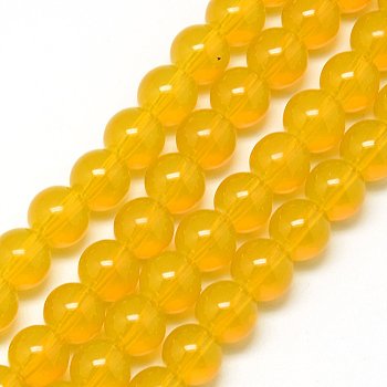 Baking Painted Glass Beads Strands, Imitation Opalite, Round, Gold, 6mm, Hole: 1.3~1.6mm, about 133pcs/strand, 31.4 inch