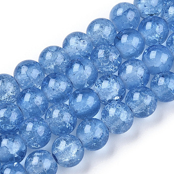Baking Painted Crackle Glass Bead Strands, Round, Cornflower Blue, 8mm, Hole: 1.3~1.6mm, about 100pcs/strand, 31.4 inch