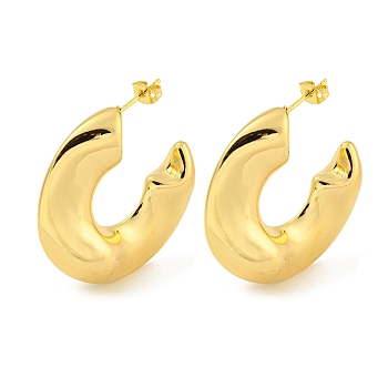 Rack Plating Brass Stud Earrings, Long-Lasting Plated, Lead Free & Cadmium Free, C-shape, Real 18K Gold Plated, 40x15mm