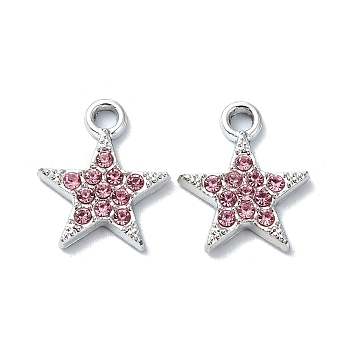 Alloy Rhinestone Pendants, Star, Light Amethyst, 15.5x12.5x2mm, Hole: 2mm