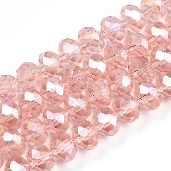Electroplate Glass Beads Strands, AB Color Plated, Faceted, Rondelle, Light Salmon, 8x6mm, Hole: 1mm, about 65~68pcs/strand, 15.7~16.1 inch(40~41cm)