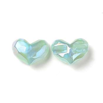 Opaque Acrylic Beads, AB Color Plated, Faceted, Heart, Pale Green, 26x34.5x16mm, Hole: 4mm