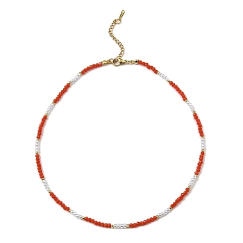 Glass Beaded Necklaces, Orange Red, 18.66 inch(47.4cm)