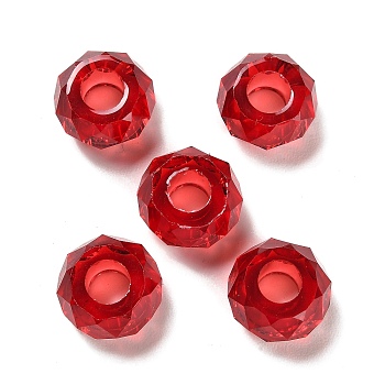 Transparent Resin European Beads, Large Hole Beads, Faceted, Rondelle, Red, 13.5x8mm, Hole: 5.5mm