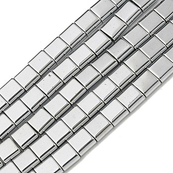 Electroplated Non-magnetic Synthetic Hematite Beads Strands, Square, 2-Hole, Silver, 6x6x3mm, Hole: 1.2mm, about 69pcs/strand, 15.55 inch(39.5cm)