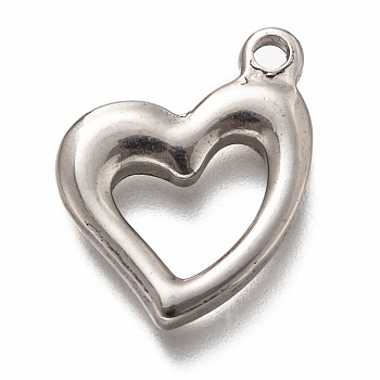 304 Stainless Steel Pendants, Hollow, Heart, Stainless Steel Color, 21.5x16x3mm, Hole: 2mm