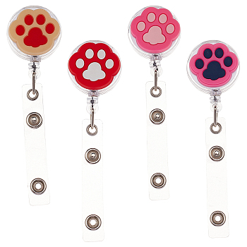 4 Pcs 4 Styles PVC Paw Badge Reel, Retractable Badge Holder, with Iron Alligator Clip, Lightweight & Easy Retracting, Mixed Color, 1pc/style